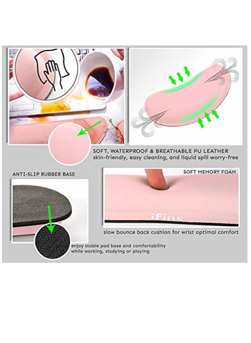 iFine PU Leather Keyboard and Mouse Wrist Rest Cushion Support Waterproof Lightweight Comfortable Pain Relief Typing (Pink) - Image 3