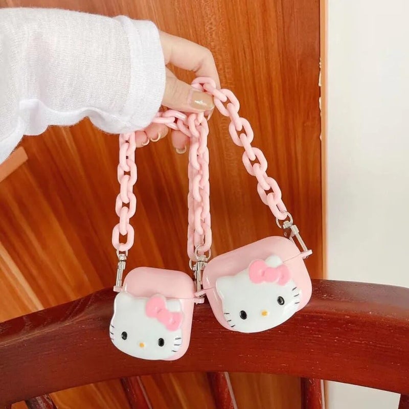 Meyaar Compatible for AirPods Pro 2nd Generation Case Cover with Keychain, Soft Silicone Skin Case Cover Full Protective (Only Silicone Cover) (Pink Kitty with Chain Sling) - Image 3