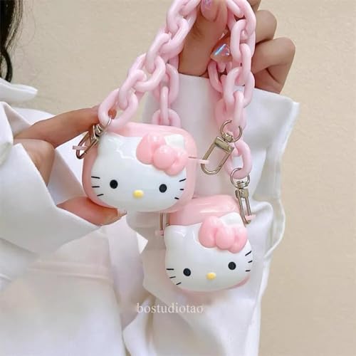 Meyaar Compatible for AirPods Pro 2nd Generation Case Cover with Keychain, Soft Silicone Skin Case Cover Full Protective (Only Silicone Cover) (Pink Kitty with Chain Sling) - Image 5