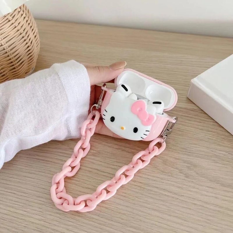 Meyaar Compatible for AirPods Pro 2nd Generation Case Cover with Keychain, Soft Silicone Skin Case Cover Full Protective (Only Silicone Cover) (Pink Kitty with Chain Sling) - Image 1