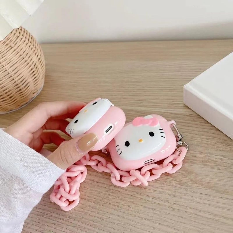 Meyaar Compatible for AirPods Pro 2nd Generation Case Cover with Keychain, Soft Silicone Skin Case Cover Full Protective (Only Silicone Cover) (Pink Kitty with Chain Sling) - Image 4