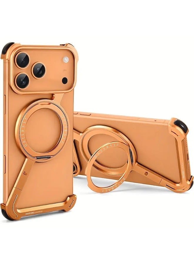 MOCOM iPhone 17 Pro Case with 360° Rotating Kickstand | Frameless Aluminum Design Bumper Z Case | Shockproof, MagSafe Compatible, Metal Slim Protective Shell Suitable for Cosmic Orange - Image 1