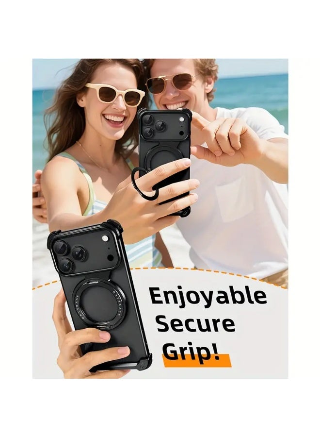 MOCOM iPhone 17 Pro Case with 360° Rotating Kickstand | Frameless Aluminum Design Bumper Z Case | Shockproof, MagSafe Compatible, Metal Slim Protective Shell Suitable for Cosmic Orange - Image 5