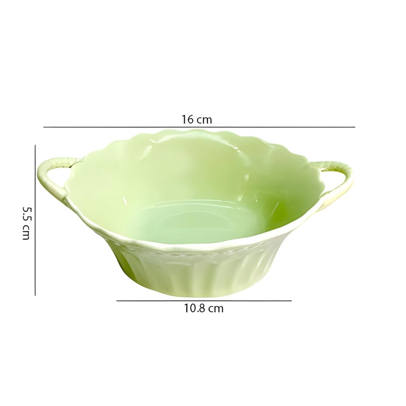 Lemon Tree Round Deep Serving Bowl with Double Handle Microwave Dishwasher Safe for Serving Snacks Pasta Salads Desserts Nachos Chips Vegetables and Savouries Green - Image 4