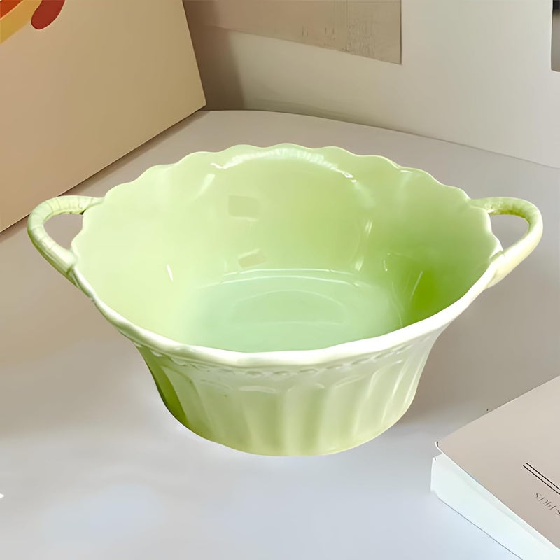Lemon Tree Round Deep Serving Bowl with Double Handle Microwave Dishwasher Safe for Serving Snacks Pasta Salads Desserts Nachos Chips Vegetables and Savouries Green - Image 5