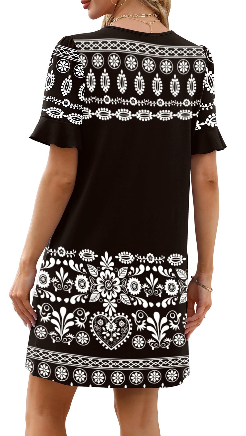 OFEEFAN Summer Dresses for Women 2026 Floral Black Sundresses Short Sleeve V Neck Beach Dress with Pockets L - Image 5