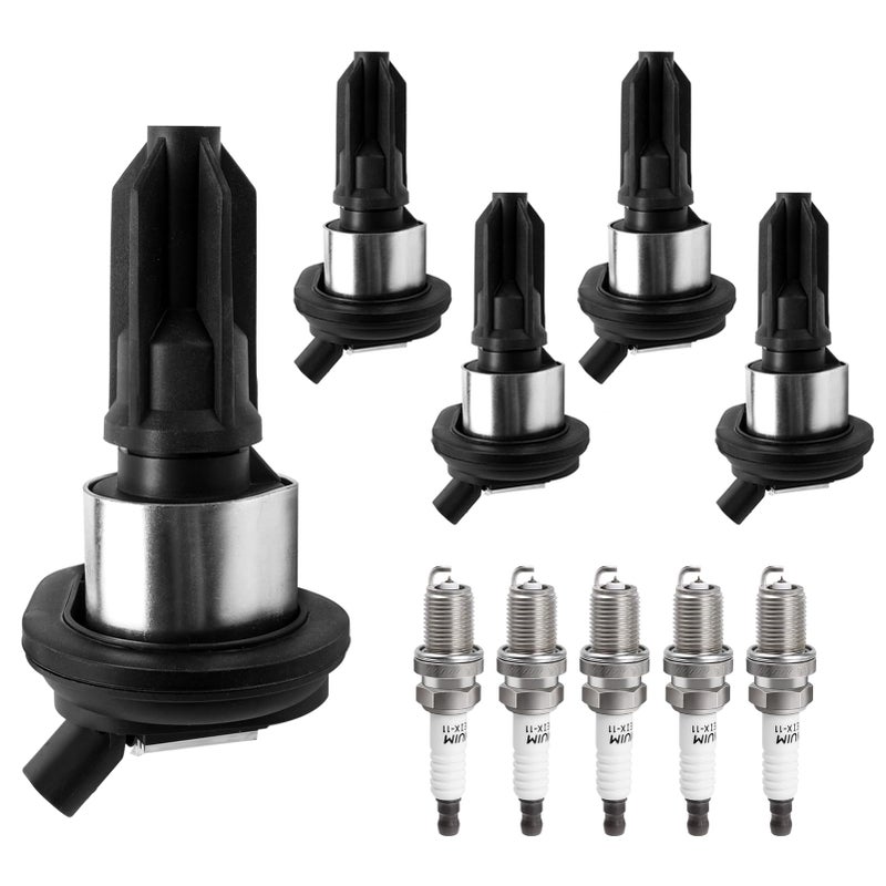 Ignition Coil Pack Spark Plugs Compatible with 42 35 28 2002 2003 2004 2005 2006 Chevy Trailblazer Colorado GMC Canyon Envoy XL XUV Isuzu Ascender Oldsmobile Bravada UF303 C1395 Set of 5