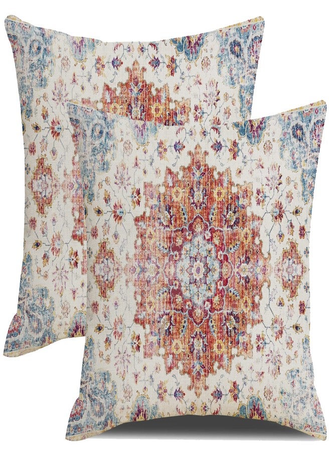 SHAPTOY غطاء وسادة شاب توي بوهو 18x18 بوصة برتقالي أزرق أخضر مائل غطاء وسادة سجاد عرقي مجموعة من 2 غطاء وسادة مزخرف من الكتان لزينة غرفة المعيشة الخارجية - Image 1