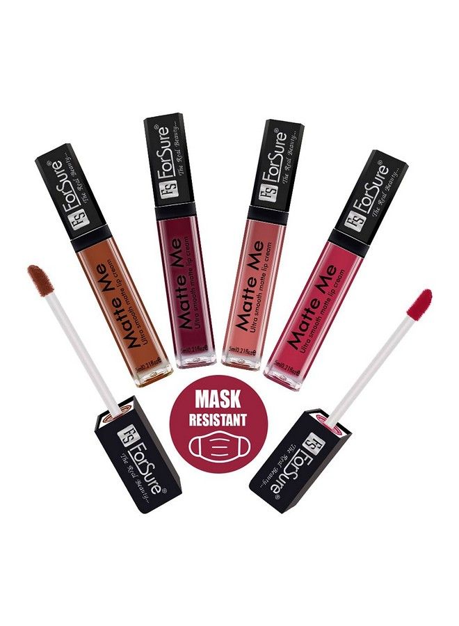 FORSURE Matte Me Liquid Lipstick Non Transferable Combo (Rust Brown Ruby Red Nude Rich Pink Pack Of 4) - Image 2