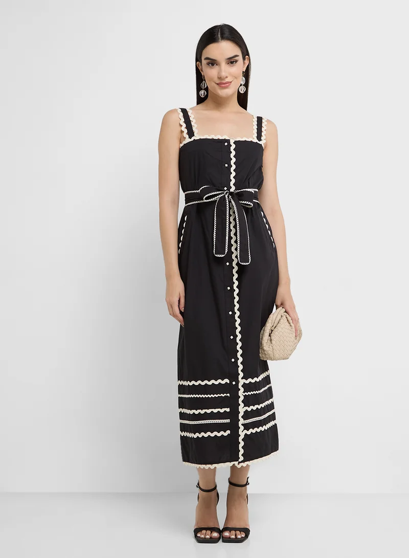 French Connection Scalloped Trim Midi Dress