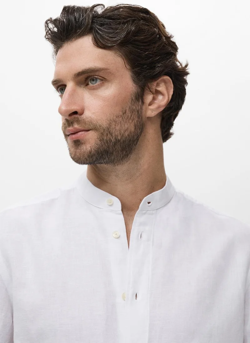 Mango Man Mao Collar Linen Shirt