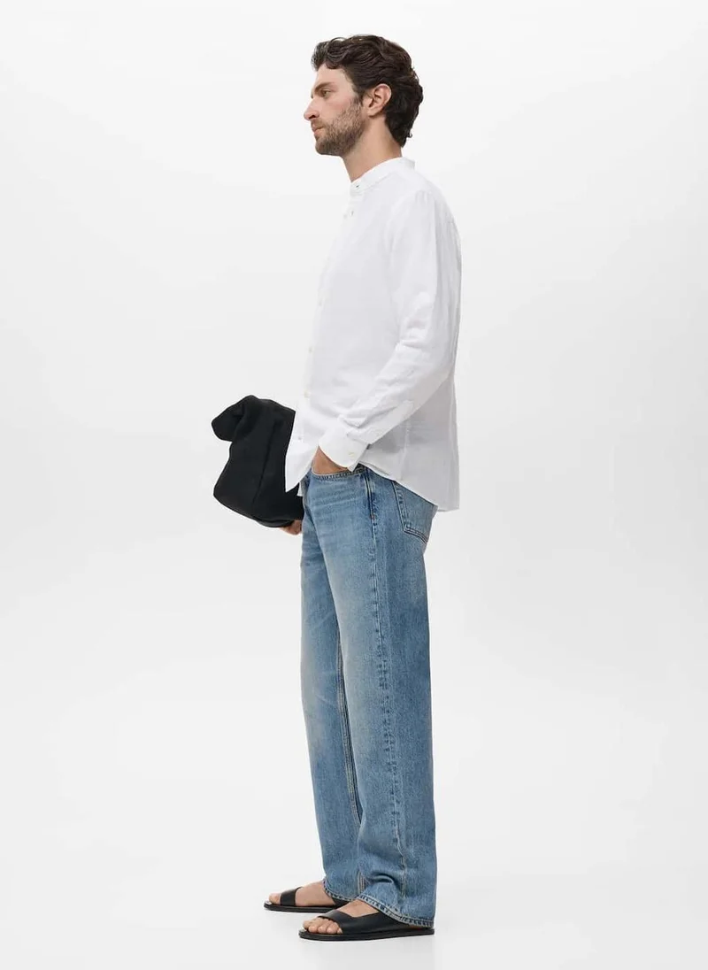 Mango Man Mao Collar Linen Shirt