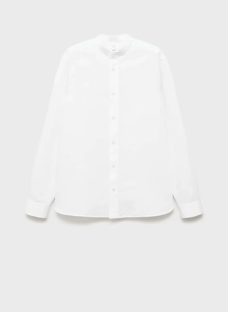 Mango Man Mao Collar Linen Shirt