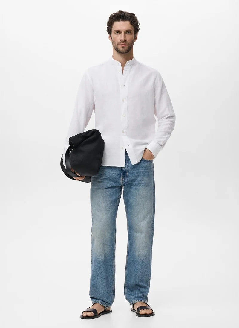 Mango Man Mao Collar Linen Shirt