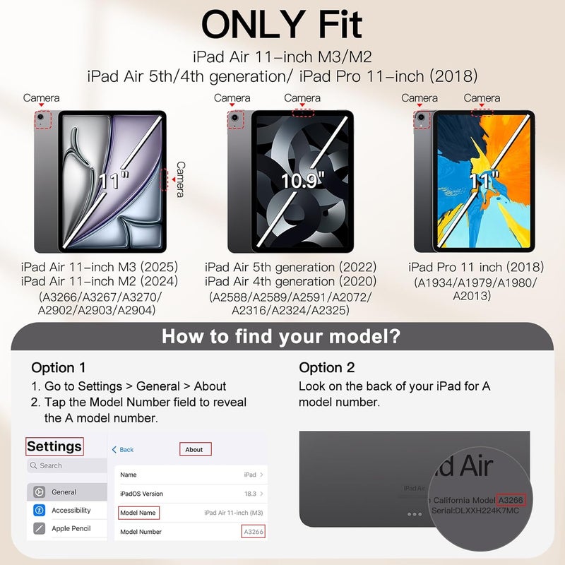 جي تيك جراب مغناطيسي لجهاز iPad Air 11 بوصة M3/M2 2025/2024، وiPad Air 5/4 2022/2020 5Th/4Th 10.9 بوصة، وiPad Pro 11 2018، جراب رفيع للكمبيوتر اللوحي باللون الأسود، مزود بملحق مغناطيسي - Image 2