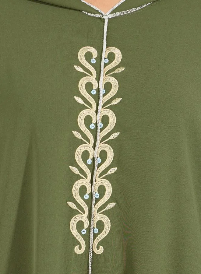 Take Two Embroidered Cotton Mix Hooded Kaftan Maxi Dress