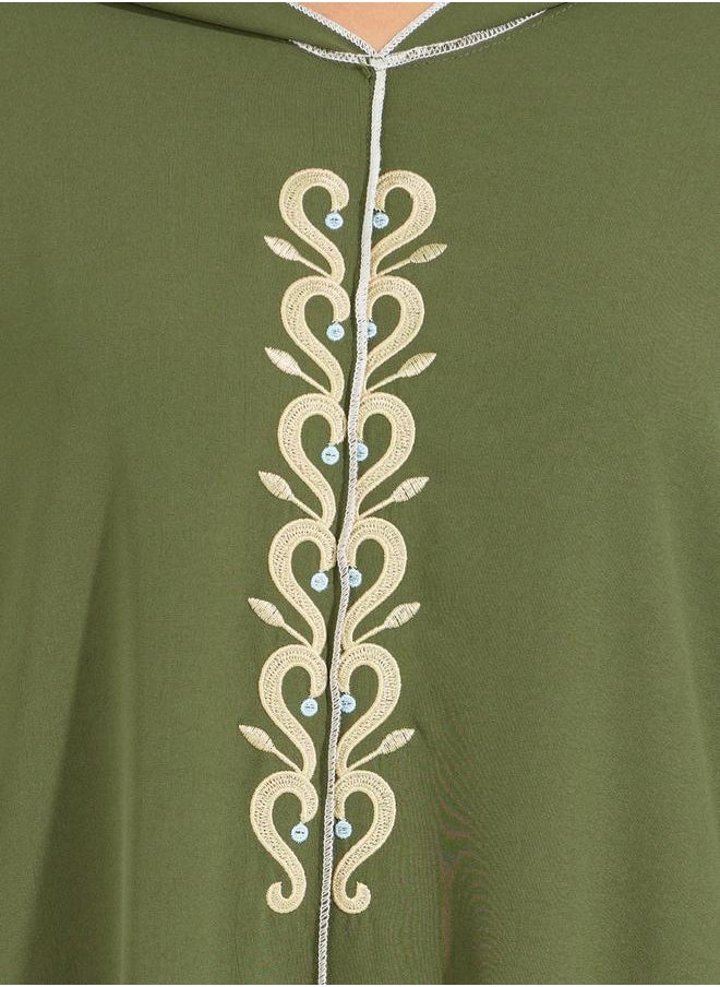 Styli Embroidered Cotton Mix Hooded Kaftan Maxi Dress  - Image 3