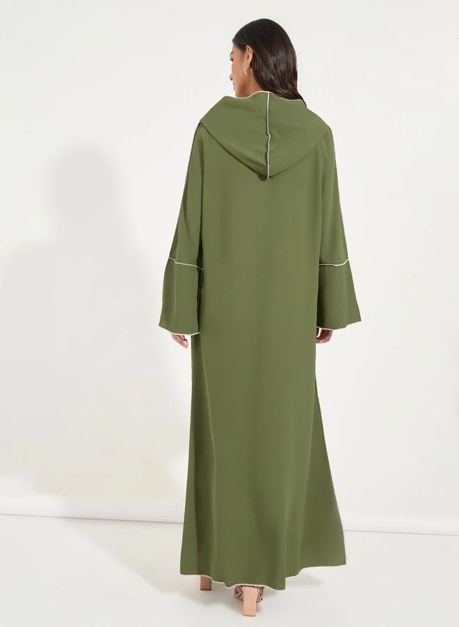 Take Two Embroidered Cotton Mix Hooded Kaftan Maxi Dress
