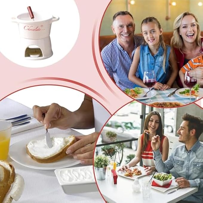 NALACAL كوب فوندو الشوكولاتة مع شوكة، كوب ذوبان سيراميكي للجبن والشوكولاتة والقهوة والزبدة، وعاء تدفئة متعدد الوظائف، كوب للحلوى والوجبات الخفيفة والكراميل - Image 5