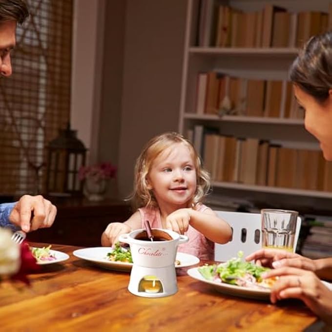 NALACAL كوب فوندو الشوكولاتة مع شوكة، كوب ذوبان سيراميكي للجبن والشوكولاتة والقهوة والزبدة، وعاء تدفئة متعدد الوظائف، كوب للحلوى والوجبات الخفيفة والكراميل - Image 3