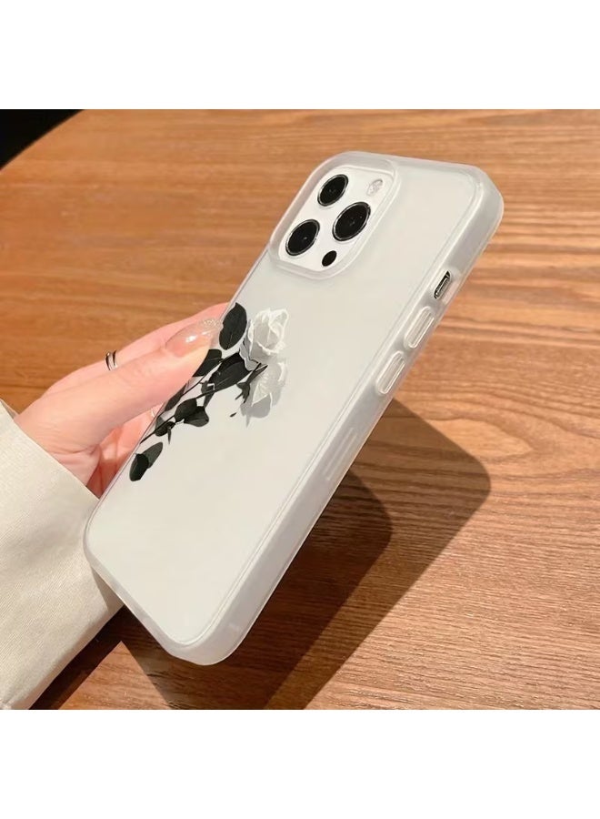 Temu A transparent TPU phone case with a white rose design, shockproof and scratch-resistant, compatible with iPhone 13 Pro. - Image 1