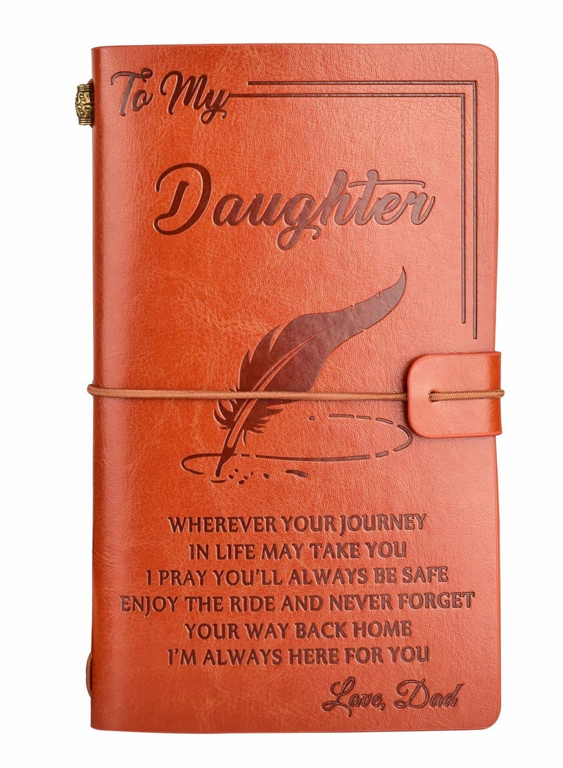 Excefore To My Daughter Leather Journal, Gift from Dad - Enjoy the Ride and Never Forget Way Home Notebook 136 Page Travel Diary Journal Sketch Book Graduation Back to School for Girls - Image 1
