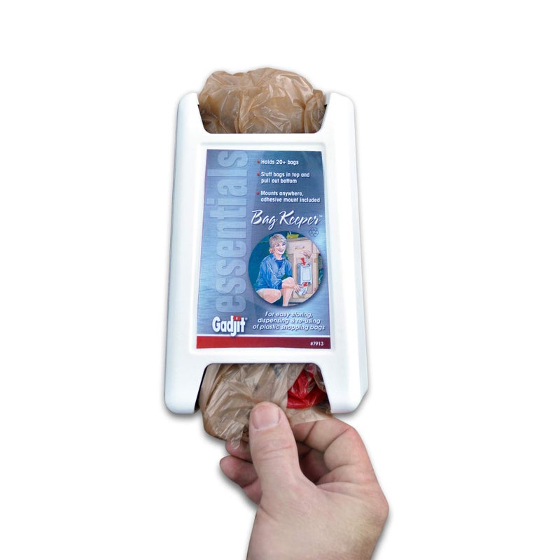 Gadjit Bag Keeper Plastic Grocery Bag Holder Stops Plastic Bag Clutter Saves Space Stores Organizes and Dispenses Plastic Grocery Bags Mount on Wall or Store in Drawer White