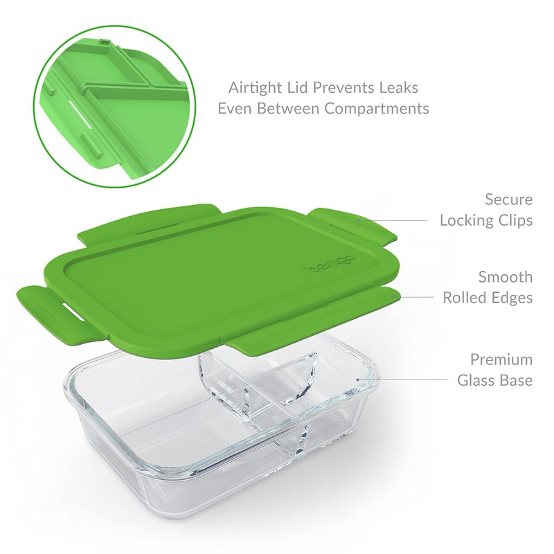 Bentgo Glass Lunch Box - Leak-Proof Bento-Style Food Container with Airtight Lid and Divided 3-Compartment Design - 5 Cup Capacity for Meal Prepping  and Portion-Controlled Meals for Adults (Green) - Image 4