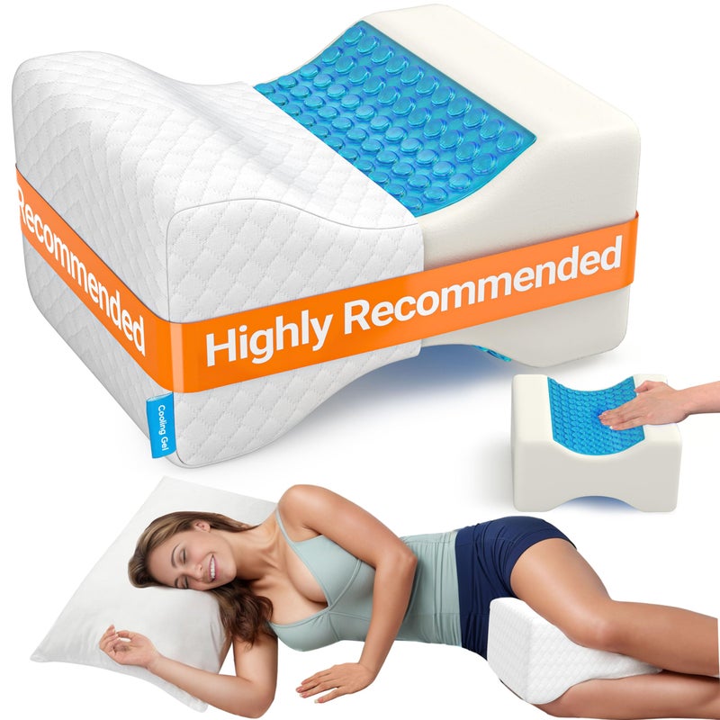 CloudBliss Knee Pillow for Side SleepersCooling Leg Pillow for Side Sleeping Memory Foam Knee Pillow for Hip Pain Lower Back Pain Sciatica Pain Knee Wedge Pillow with Contour Design White