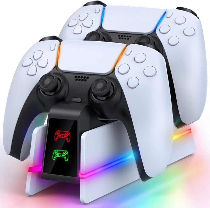 يسماكس محطة شحن لجهاز تحكم PS5 مع 9 أضواء RGB، حوض شحن سريع وحامل للتحكم لأجهزة تحكم PS5/Slim/Pro - Image 1
