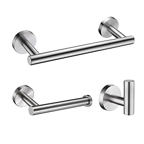 Nolimas 3Pieces Set Brushed Nickel Bathroom Hardware SUS304 Stainless Steel Round Wall Mounted  Includes 12 Hand Towel Bar Toilet Paper Holder Robe Towel HooksBathroom Accessories Kit