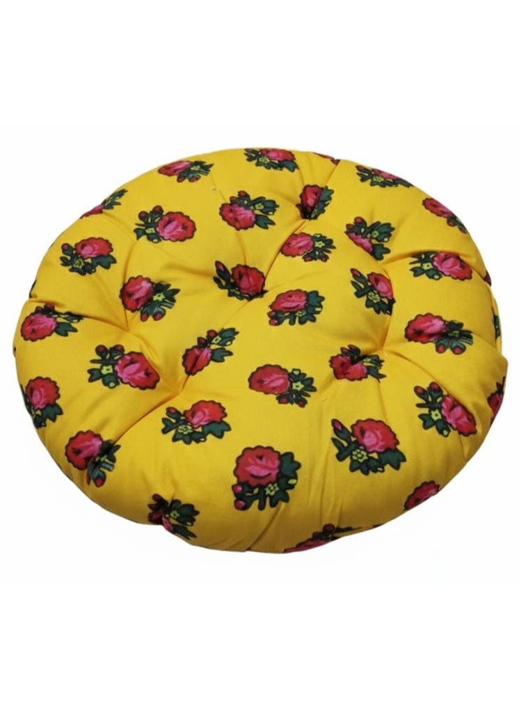 أي كي دي سي وسادة دائرية مزخرفة بنقشة زهور من AKDC للأريكة والكرسي الجانبي - قماش قطني أصفر، 45×7 سم - Image 1