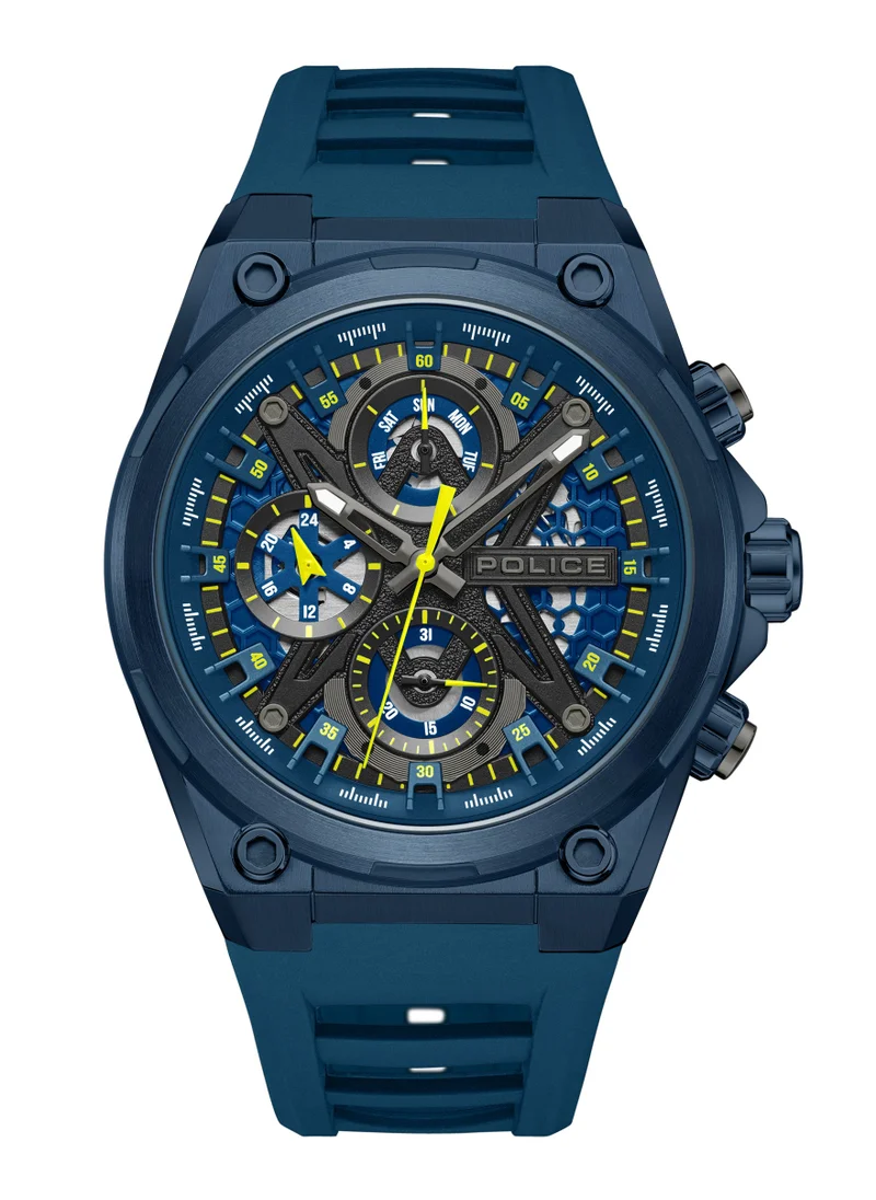 POLICE Sonic Blue & Black Dial Blue Silicone Strap Gents Chronograph Watch With Stainless Steel Case