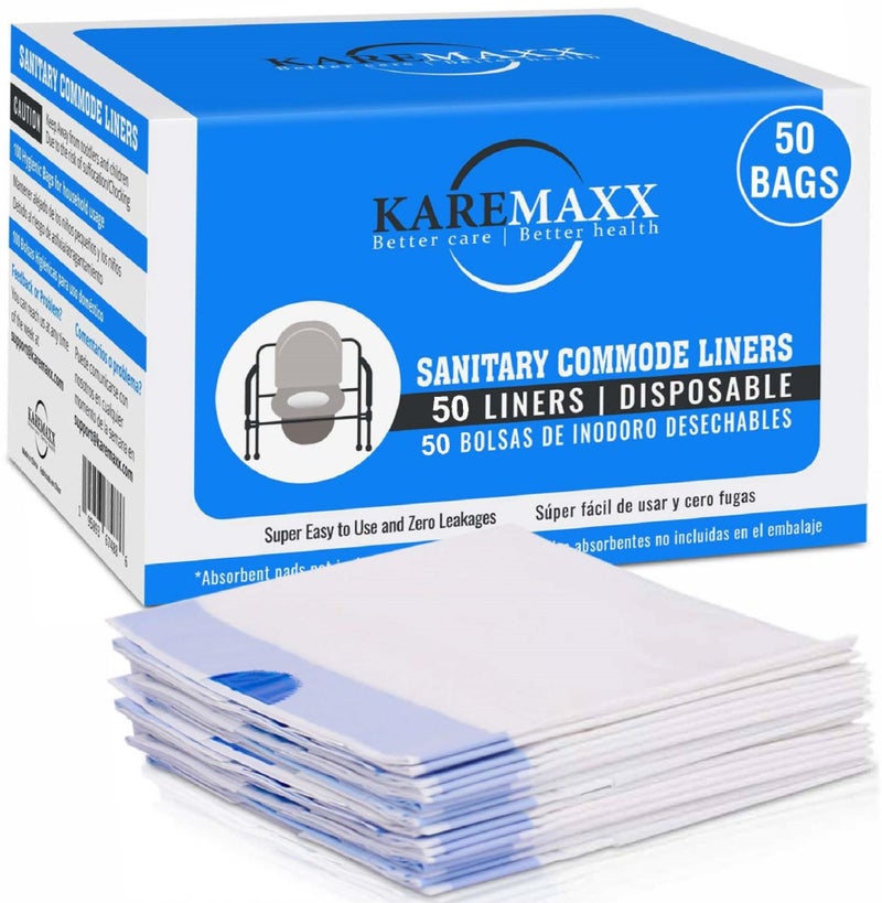 KAREMAXX 50 Bedside Commode Liners Bags For Commode Toilet - Leak Proof & Odorless Potty Liners For Portable Potty Chair Liners - Potty Bags For Portable Toilet Bags - Bedside Toilet Liners Disposable Adult - Image 1