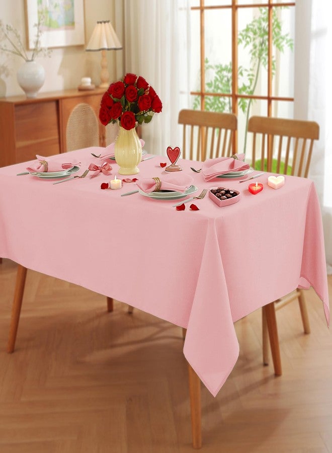 SASTYBALE Pink Faux Linen Tablecloth 52x70 Inch Rectangle - Spill-Proof Stain Resistant Wrinkle-Free Decorative Cover for Mother's Day Romantic Dinner, Kitchen & Wedding Party - Image 2