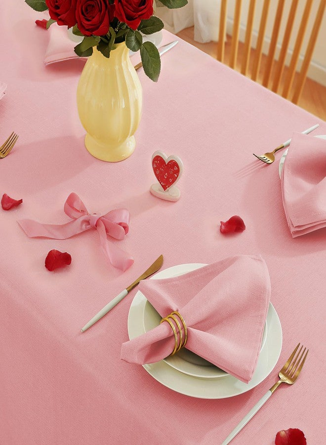 SASTYBALE Pink Faux Linen Tablecloth 52x70 Inch Rectangle - Spill-Proof Stain Resistant Wrinkle-Free Decorative Cover for Mother's Day Romantic Dinner, Kitchen & Wedding Party - Image 1