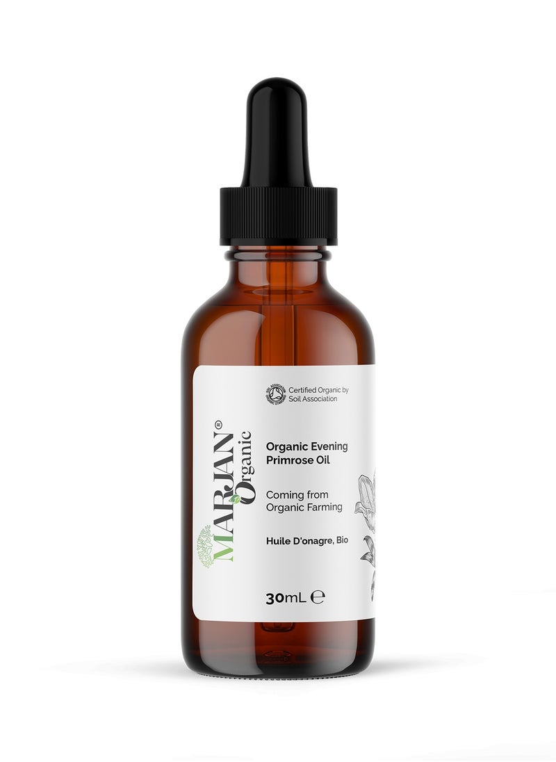 MARJAN ORGANIC Evening Primrose Oil 30ml - 100% Organic cold pressed - 100% Pure, Virgin, Unrefined & chemical-free - Perfect Oil Control Face Moisturizer - For Dry hair, Brittle hair, Mature skin, Sensitive skin  - Image 1