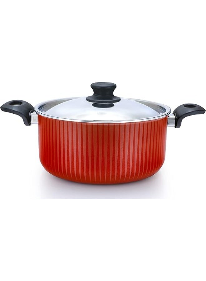 Trueval 15-Piece Cookware Set (Pot 16, 18, 20, 26 - Frying Pan 24 - Brioche 12 - Roasting Rack - Serving Piece), classic red - Image 4