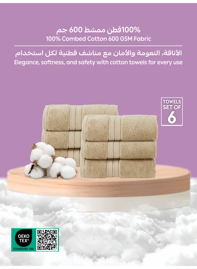 Donetella 6-Pcs Hand Towel Set (40x70 cm) – 100% Combed Cotton 600 GSM | Quick Dry, Ultra-Absorbent, Thick & Plush | Ideal for Spa, Gym, Hotel & Everyday Luxury