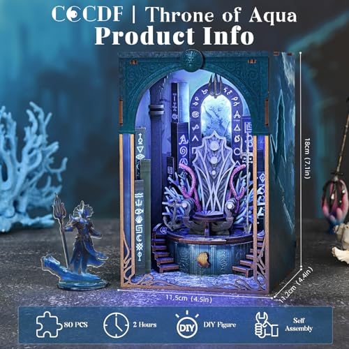 CCCDF Book Nook Kit 3D Wooden Puzzle for Beginners Adults and Teens DIY Miniature House Dollhouse Kit Booknook Tiny House Bookshelf Decor Gifts for Family Friends Throne of Aqua - Image 5