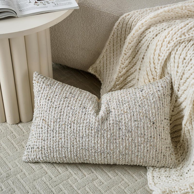 DEZENE 14x36 Cream Grey Decorative Body Pillow Cover for Bed Textured Boucle Striped Chic Morden Boho Accent Farmhouse Rectangular Long Lumbar Throw Pillow Case for Bedroom Living Room Home Decor Couch Sofa - Image 5