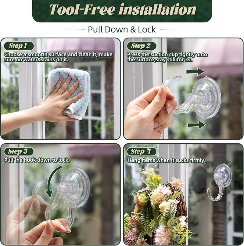 Amuille Wreath Hangers for Front Door, 2 Pack Large Suction Cup Wreath Hooks, Clear Wreath Hanger for Glass Window, Shower, Kitchen, Christmas Wreaths, Holds up to 18 lbs - Image 5