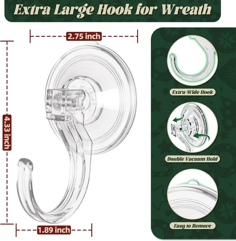 Amuille Wreath Hangers for Front Door, 2 Pack Large Suction Cup Wreath Hooks, Clear Wreath Hanger for Glass Window, Shower, Kitchen, Christmas Wreaths, Holds up to 18 lbs - Image 2