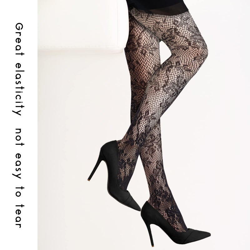 Vabean 4 Pairs Women Patterned Fishnet Tights High Waist Lace Heart Floral Butterfly Fishnet Stocking Goth Leggings Pantyhose - Image 4