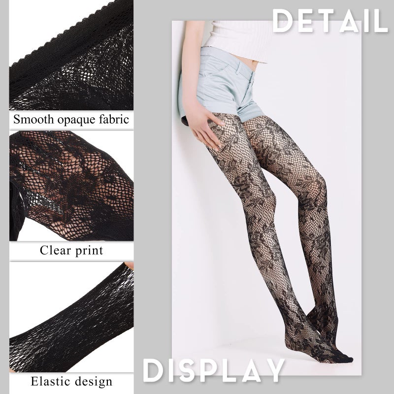 Vabean 4 Pairs Women Patterned Fishnet Tights High Waist Lace Heart Floral Butterfly Fishnet Stocking Goth Leggings Pantyhose - Image 2