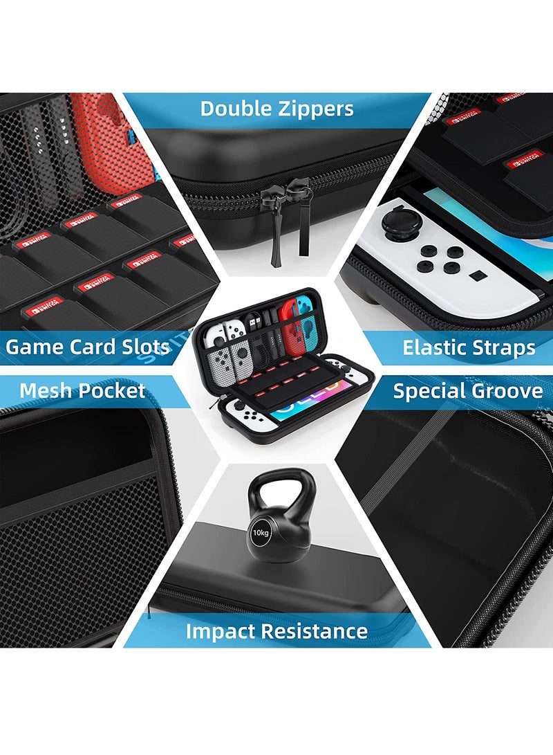 Captaintech 13 IN 1 Carrying Case Accessories For Nintendo Switch OLED Model Include Screen Protector, Protective Cover Case, Data Cable, Kickstand, Thumb Grip Caps - Image 3