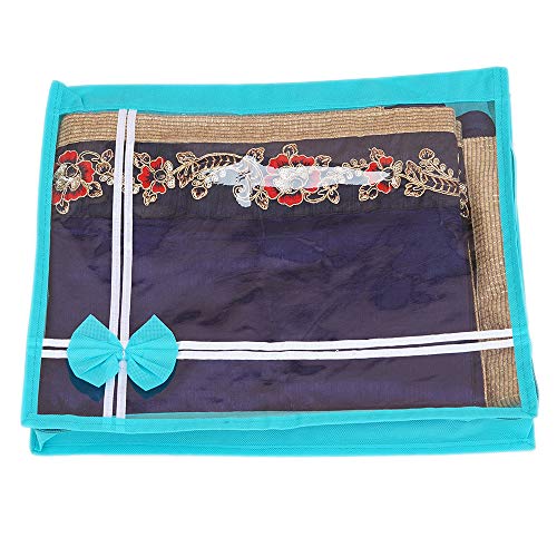 KANUSHI® Set Of 6 Pc Flower Design Transparent Saree Cover/Bag with Stainless Steel Zip Lock Combo(Large) (Light Green) - Image 4