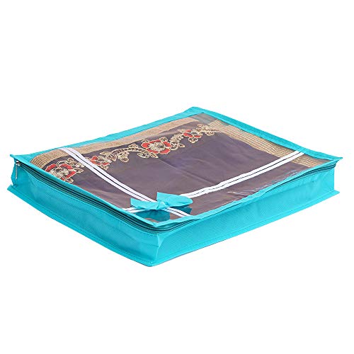 KANUSHI® Set Of 6 Pc Flower Design Transparent Saree Cover/Bag with Stainless Steel Zip Lock Combo(Large) (Light Green) - Image 3