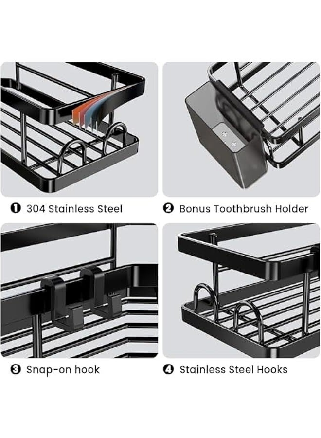 TRASSLE Corner Shower Caddy 3 Pack,Bathroom Storage No Drilling,shower storage with Soap Holder&Hooks&Toothpaste Holders,Bathroom or Kitchen,Rustproof Stainless Steel bathroom accessories - Image 3