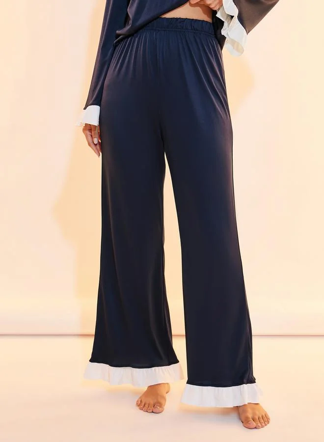 Take Two Contrast Edge V Neck Top & Pyjama Set
